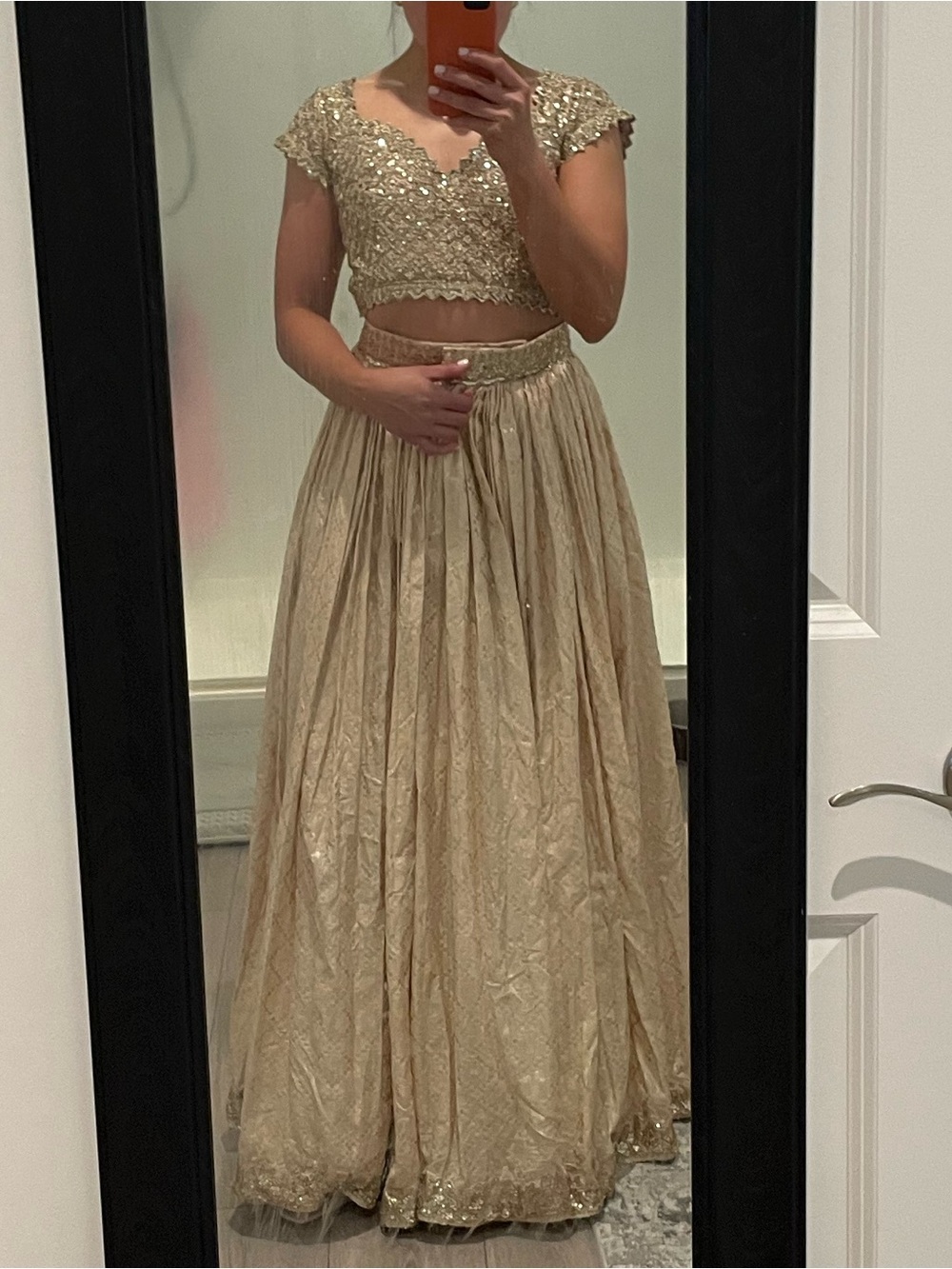 Elegant Champagne Beaded Two-Piece Wedding Dress